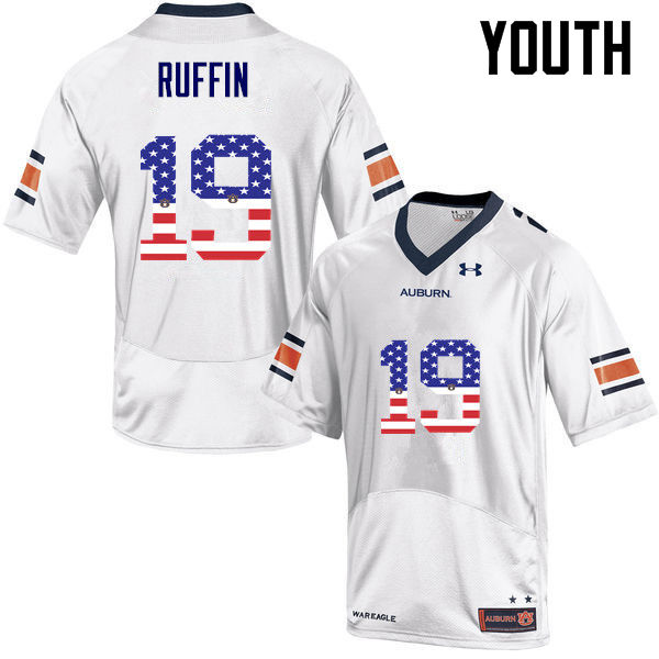 Youth #19 Nick Ruffin Auburn Tigers USA Flag Fashion College Football Jerseys-White